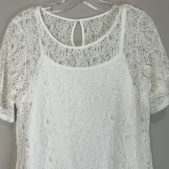 Rickis Short Sleeve Lace Top White Build-In Camisole Delicate Stretch Size M - Picture 3 of 12